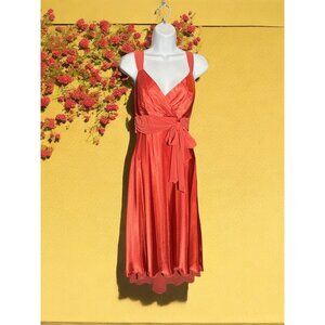 David's Bridal Satin Burnt Orange Midi Dress Size 6